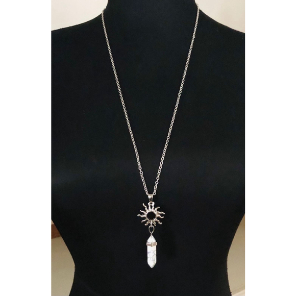 Genuine Howlite Sun Pendant Necklace Silver Metal Jewelry Memory Knowledge Aid - Picture 1 of 5